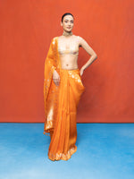 Handwoven Orange Kora Banarasi Saree