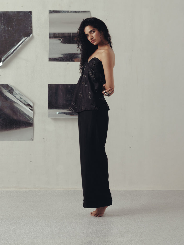 BLACK IRIS EMBROIRED CORSET & PANTS