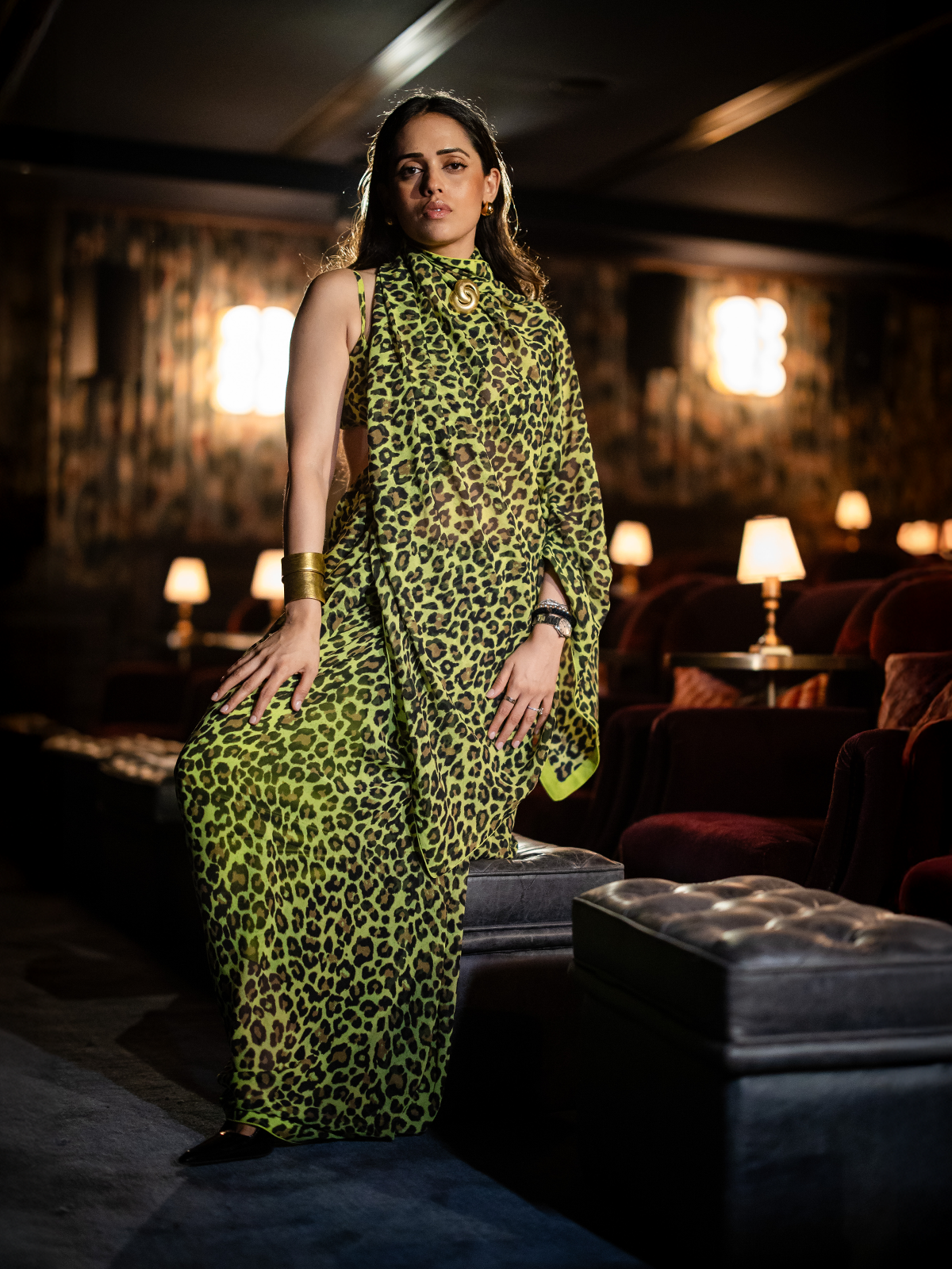 Green Leopard Print Saree