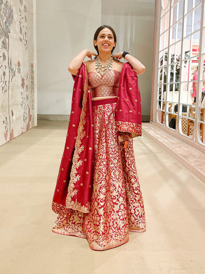 Handwoven Red Silk Lehenga