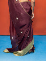 Handwoven Wine Kora Banarasi Saree