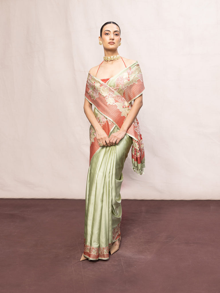 Handwoven Pistachio Green Silk Banarasi Saree