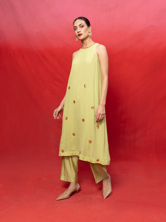 Handwoven Pistachio Green Embroidered Suit