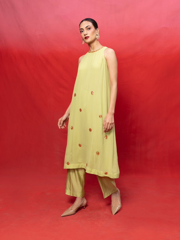 Handwoven Pistachio Green Embroidered Suit