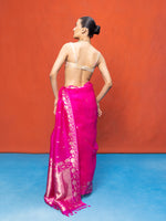 Handwoven Fuchsia Kora Banarasi Saree