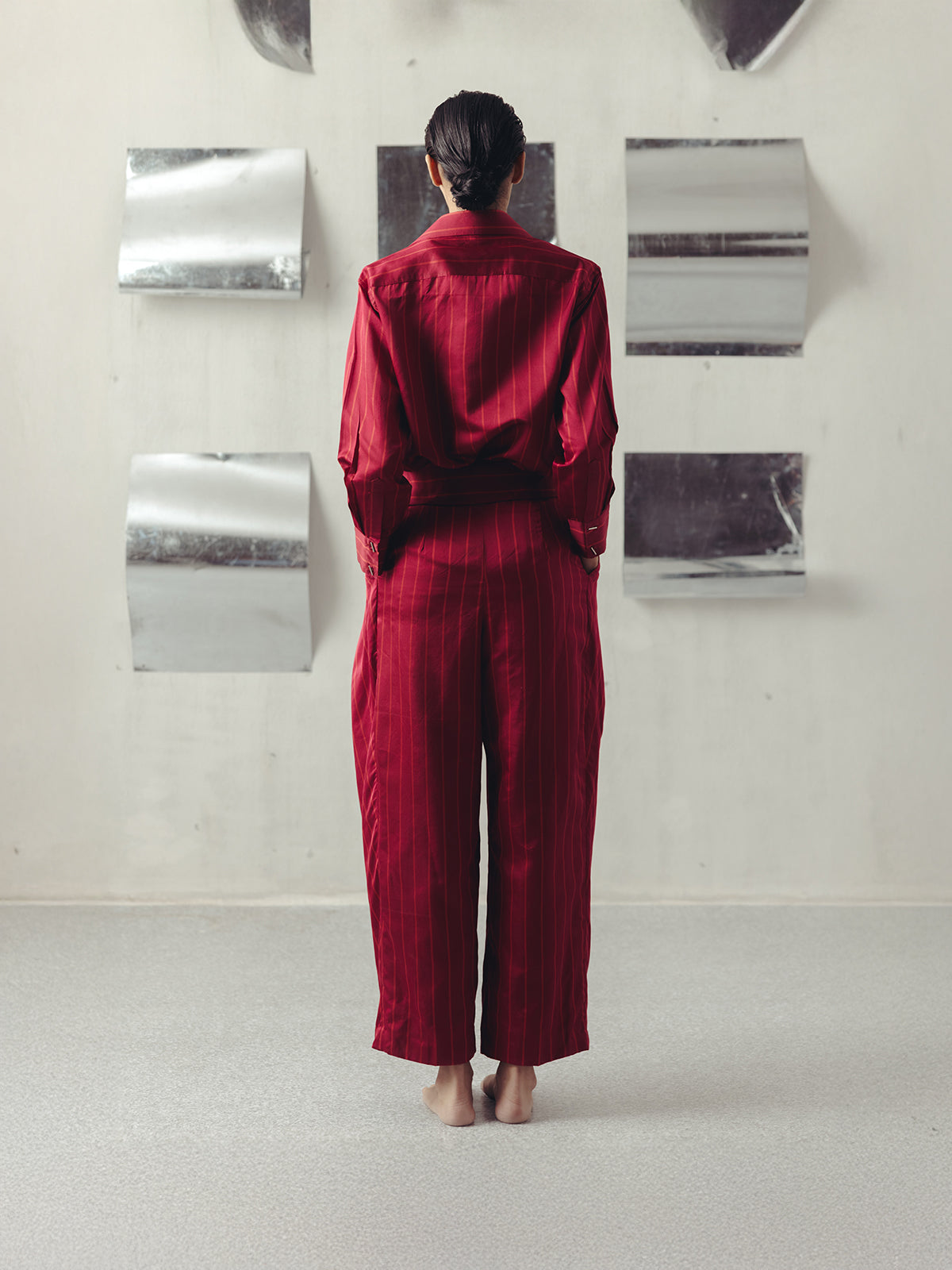 JESTER RED PINSTRIPE FLAP PANTS