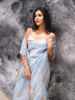 Handwoven Ice Blue Organza Banarasi Saree