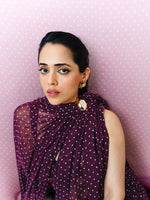 Maroon Movable Brooch Dotted Saree