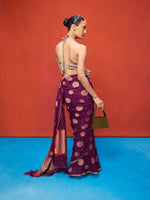 Handwoven Wine Chiffon Banarasi Saree