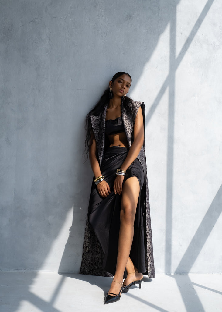 BLACK OYSTER LONG CAPE & DRAPE SKIRT