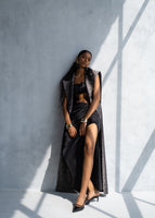 BLACK OYSTER LONG CAPE & DRAPE SKIRT