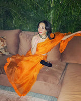Handwoven Tangerine Orange Organza Saree