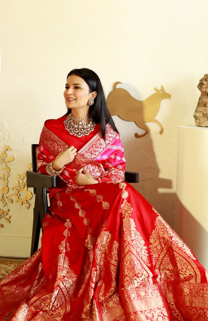 Divya Kapoor Gurwara In Handwoven Red Silk Lehenga