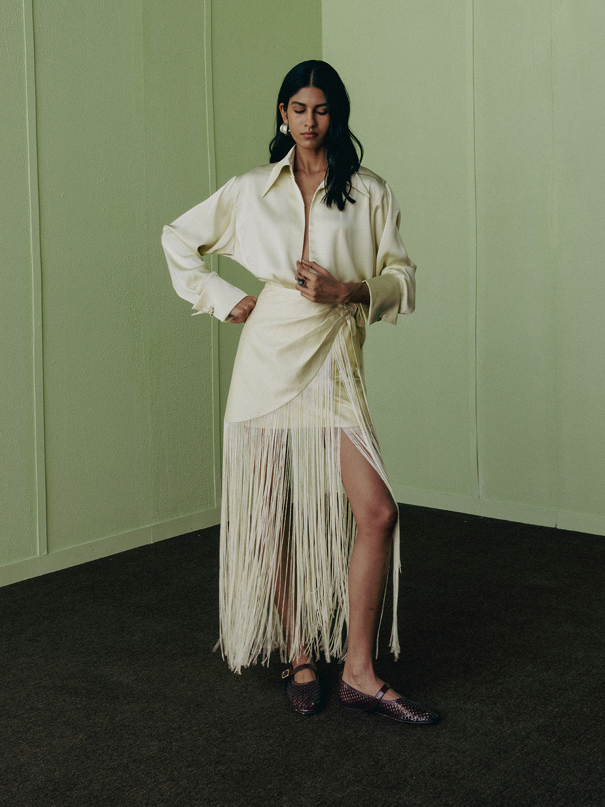 KEY LIME FRINGE SKIRT
