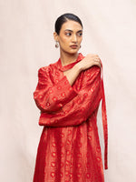 Handwoven Red Silk Embossed Kaftan