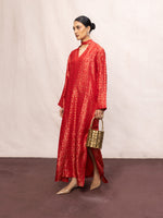 Handwoven Red Silk Embossed Kaftan