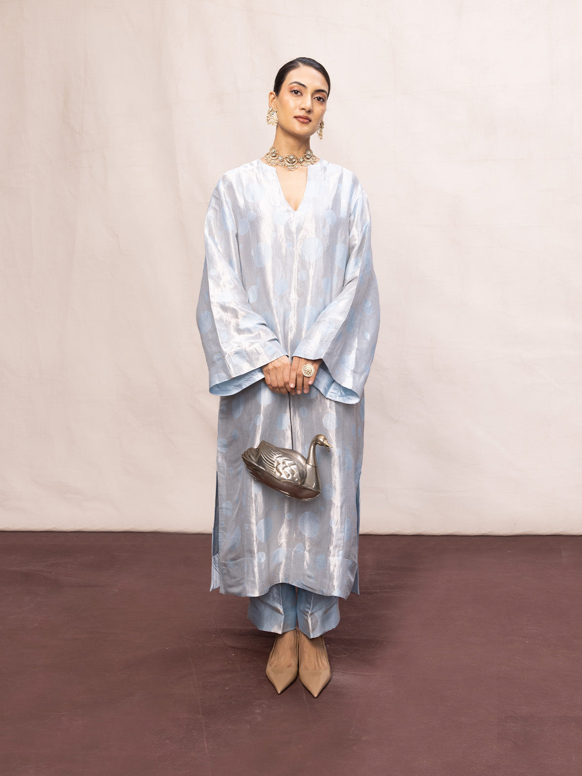 Handwoven Ice Blue Silk Banarasi Kurta Set