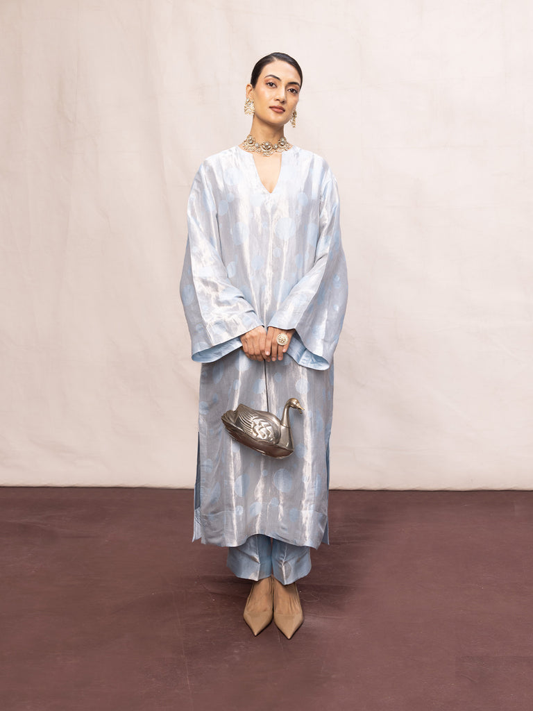 Handwoven Ice Blue Silk Banarasi Kurta Set