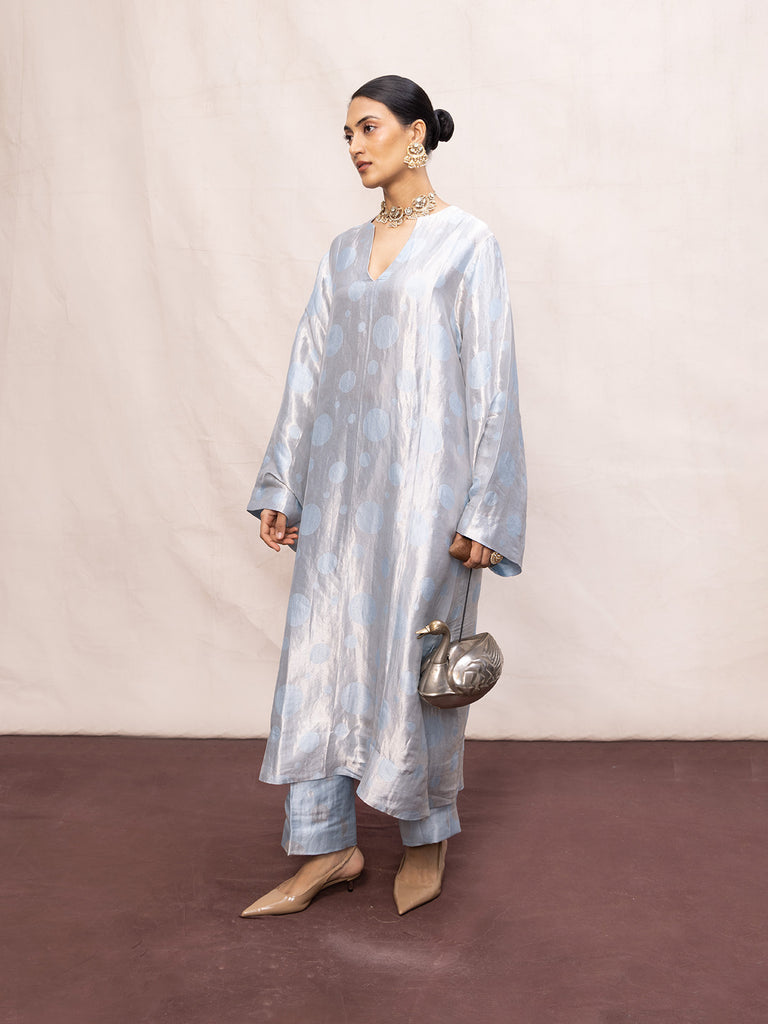 Handwoven Ice Blue Silk Banarasi Kurta Set