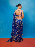 Handwoven Royal Blue Chiffon Banarasi Saree