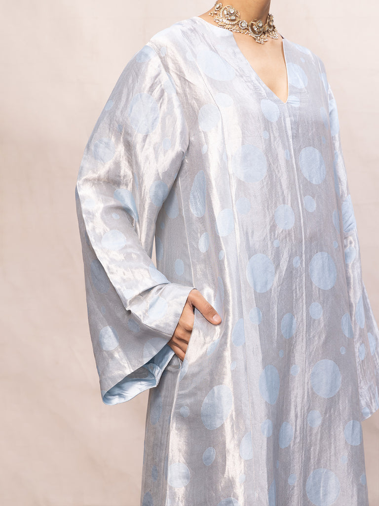 Handwoven Ice Blue Silk Banarasi Kurta Set