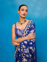 Handwoven Royal Blue Chiffon Banarasi Saree