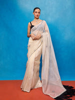 Handwoven Off-white Kora Banarasi Saree