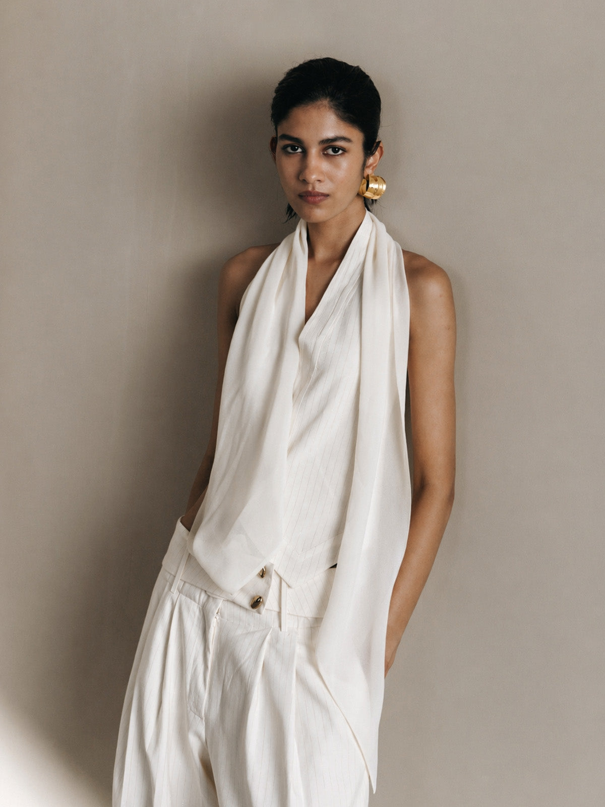 PINSTRIPE SCARF WAISTCOAT