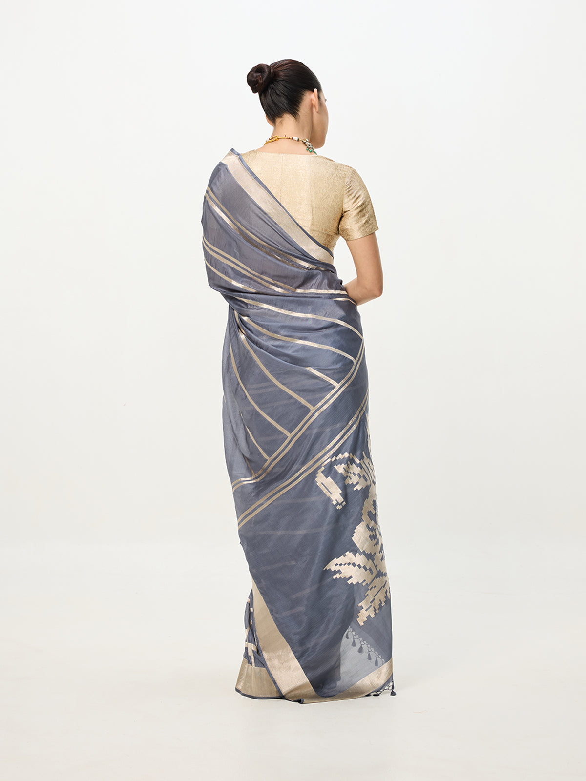 Handwoven Grey & Gold Cutwork Banarasi Saree