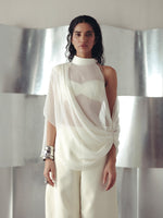 ANTIQUE WHITE ASYMMETRIC GEORGETTE TOP