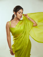 Samyuktha In Handwoven Lime Green Organza Saree