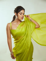 Samyuktha In Handwoven Lime Green Organza Saree