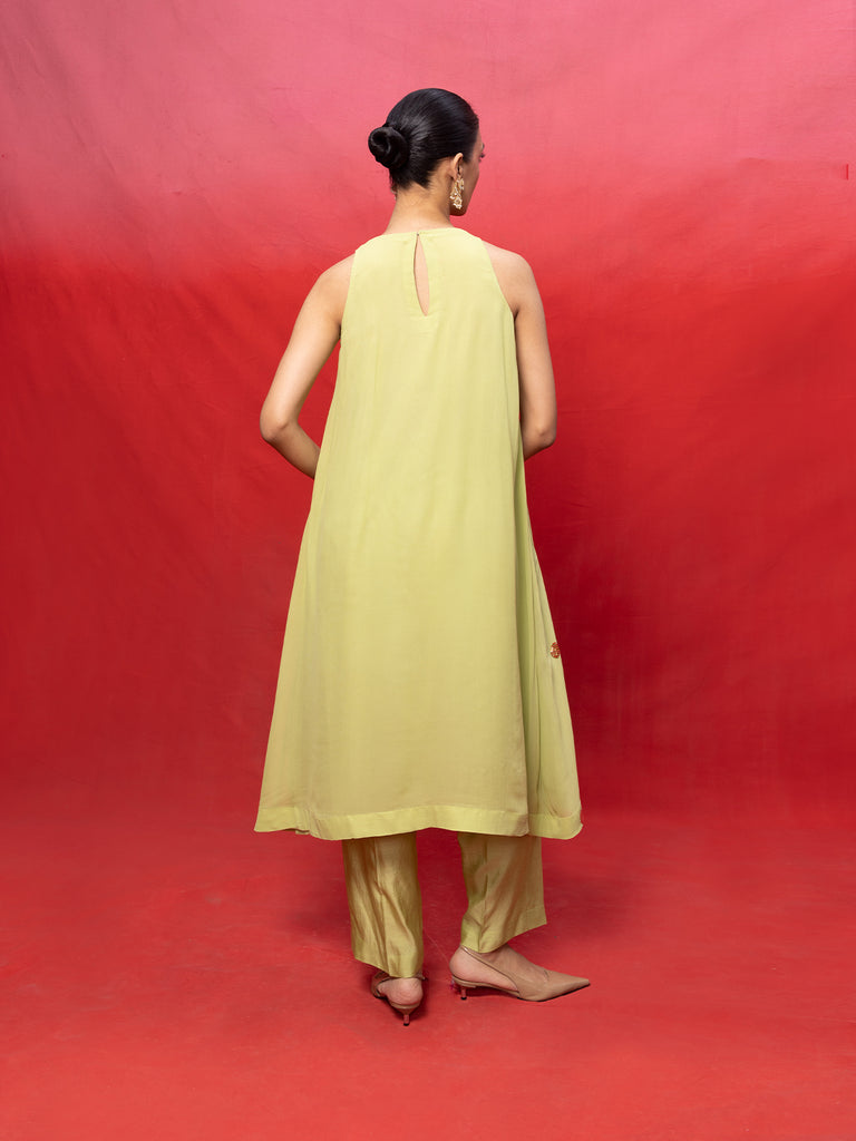 Handwoven Pistachio Green Embroidered Suit