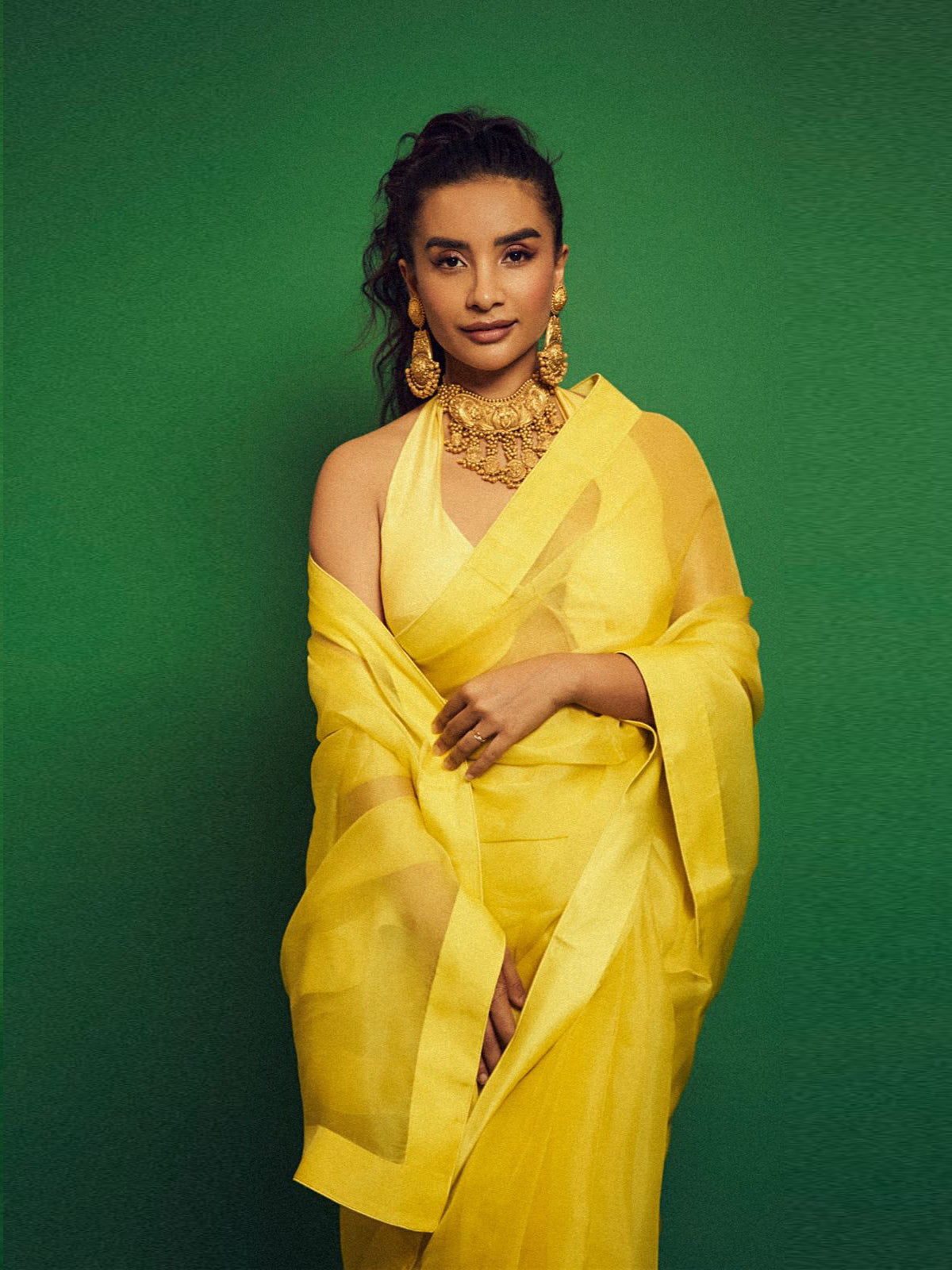 Handwoven Lemon Yellow Organza Saree