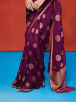 Handwoven Wine Chiffon Banarasi Saree