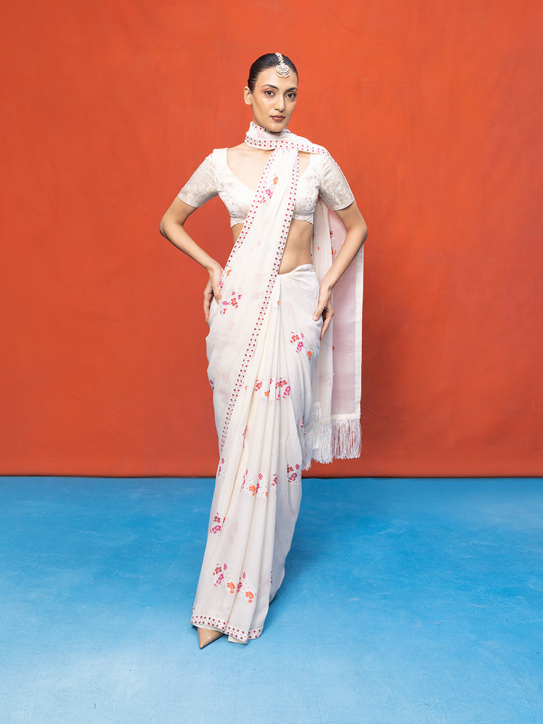 Handwoven Ivory Chiffon Banarasi Saree