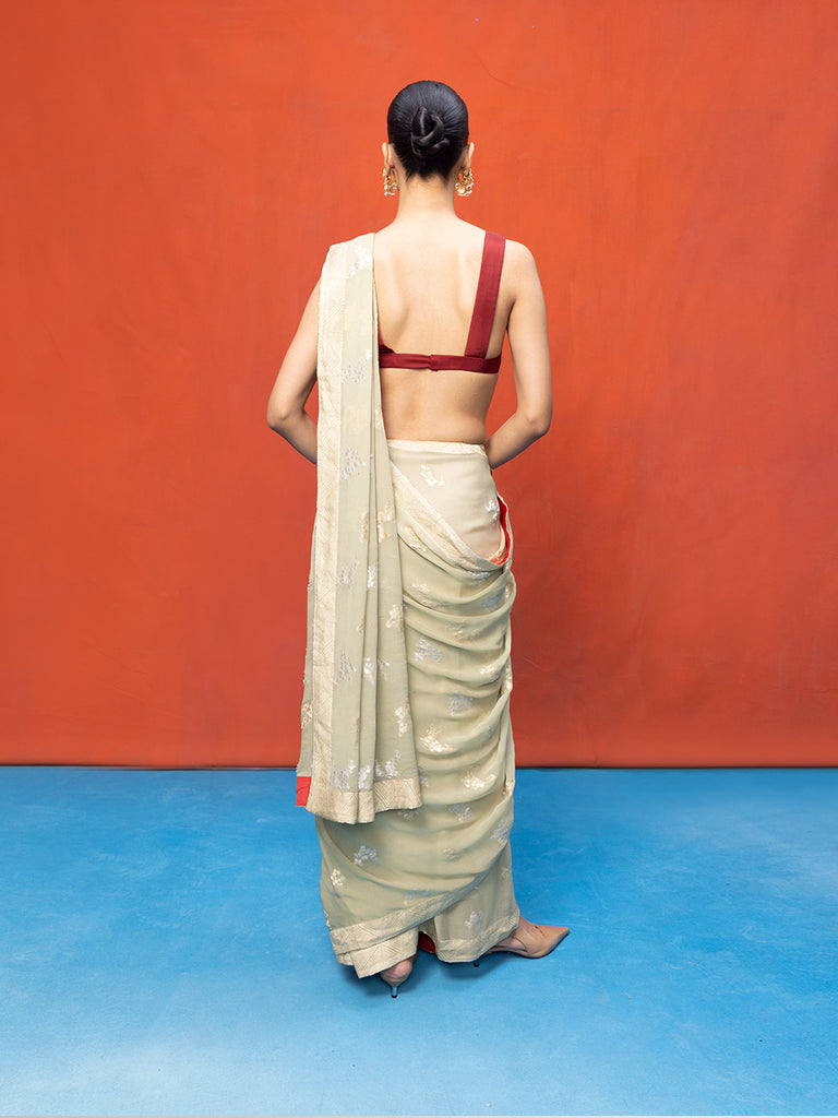 Handwoven Pistachio Green Chiffon Banarasi Saree