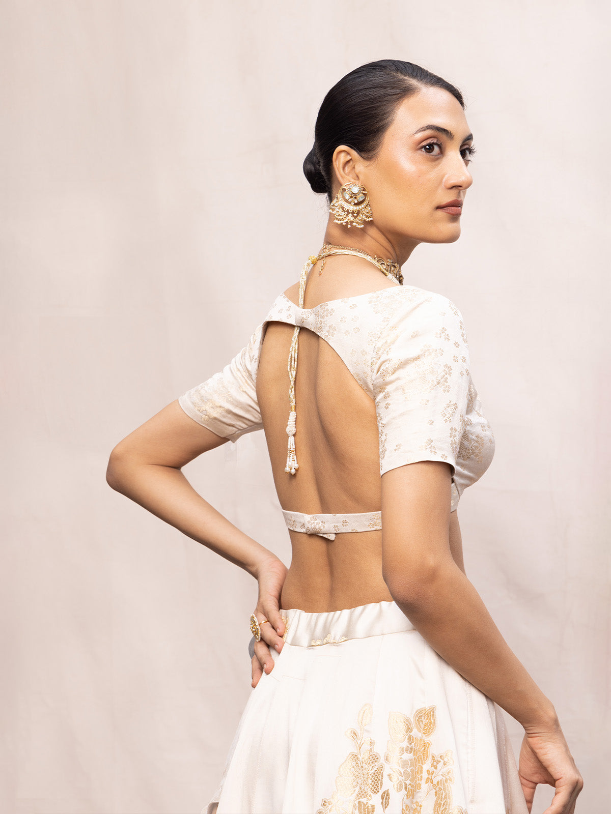 Handwoven Off-White Satin Lehenga Set