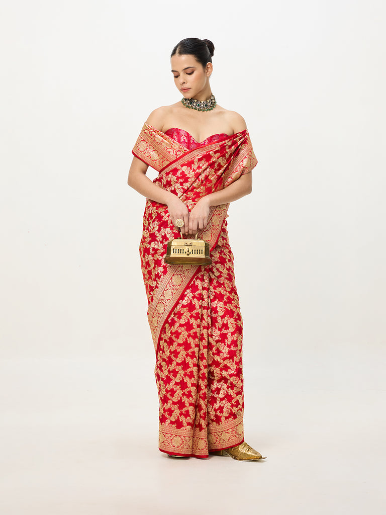 Handwoven Red Cutwork Banarasi Saree