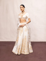 Handwoven Off-White Satin Lehenga Set