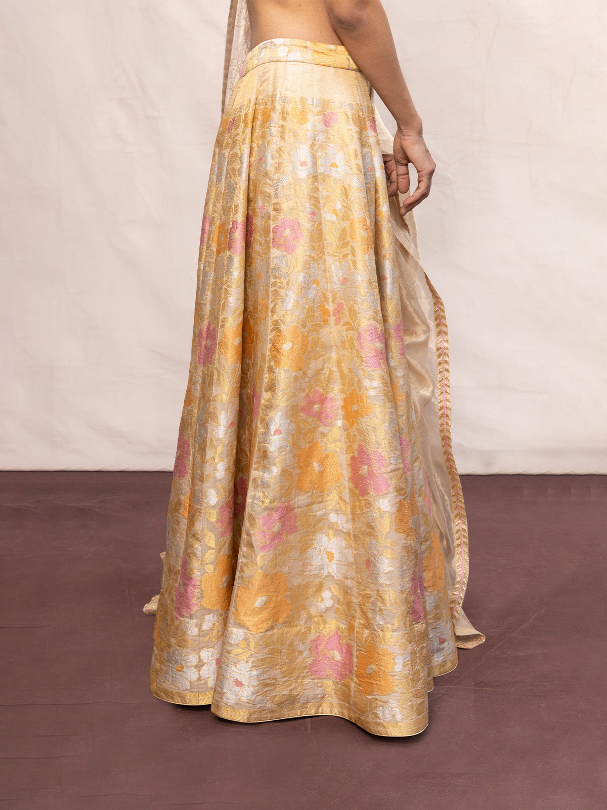 Handwoven Ecru Tissue Lehenga Set