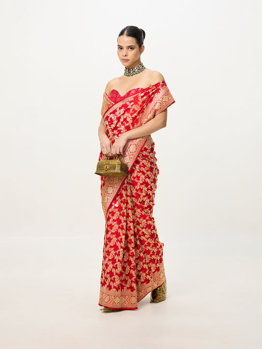 Handwoven Red Cutwork Banarasi Saree