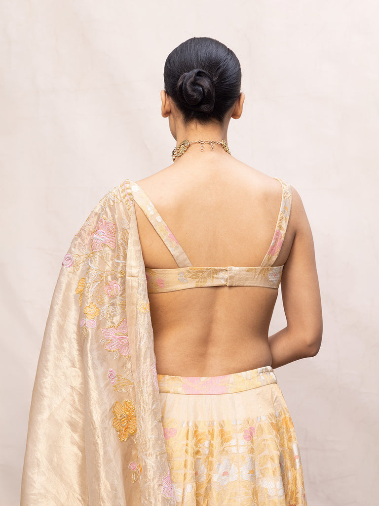 Handwoven Ecru Tissue Lehenga Set
