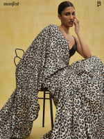 Black & White Leopard Print Saree
