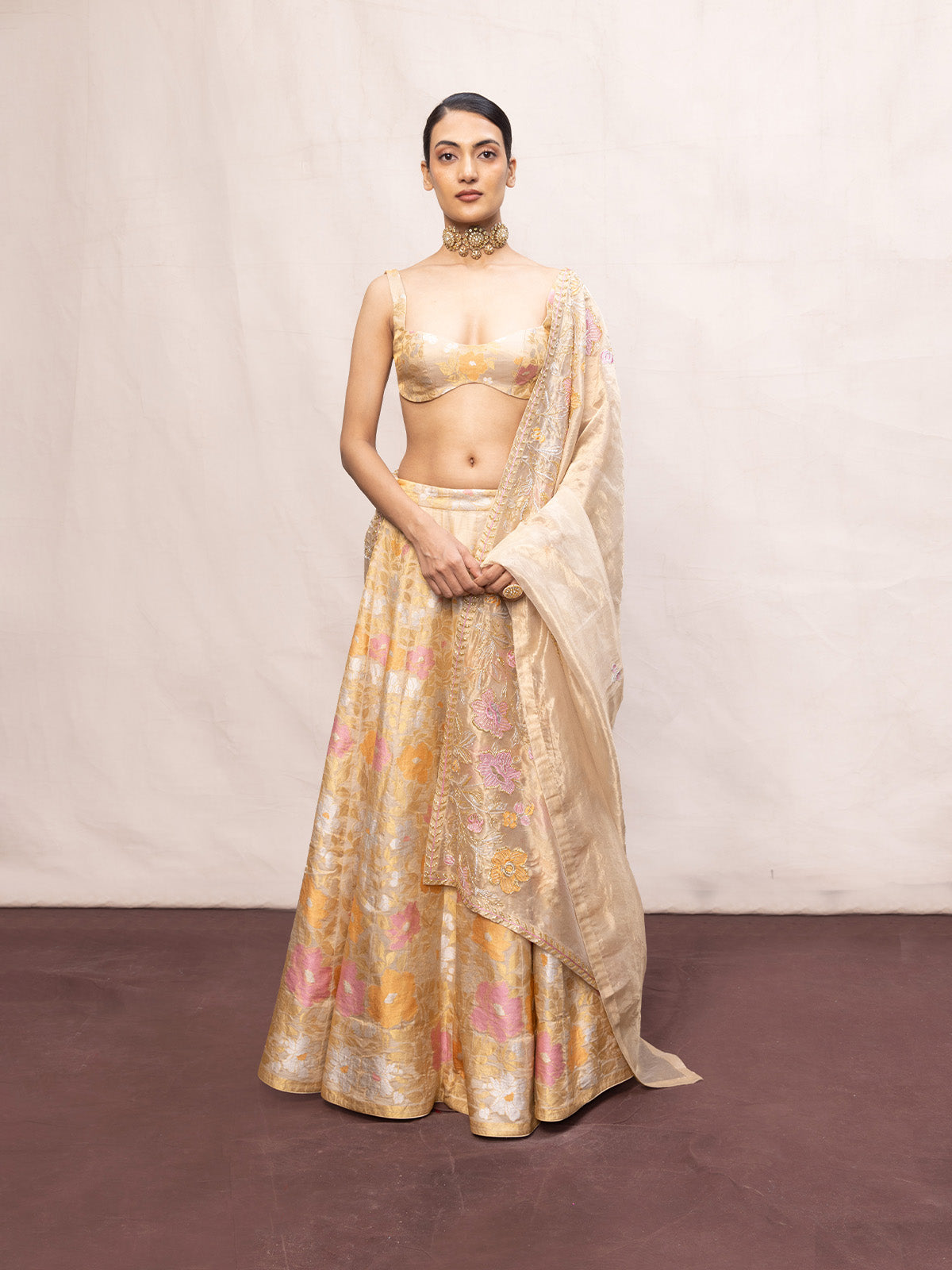 Handwoven Ecru Tissue Lehenga Set