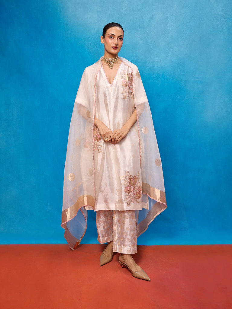 Handwoven Off-White Silk Banarasi Suit