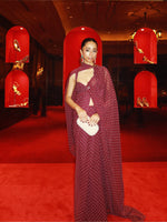 Maroon Movable Brooch Dotted Saree