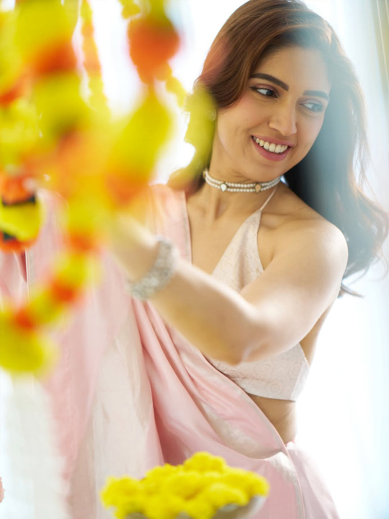 Handwoven Blush Pink Silk Saree