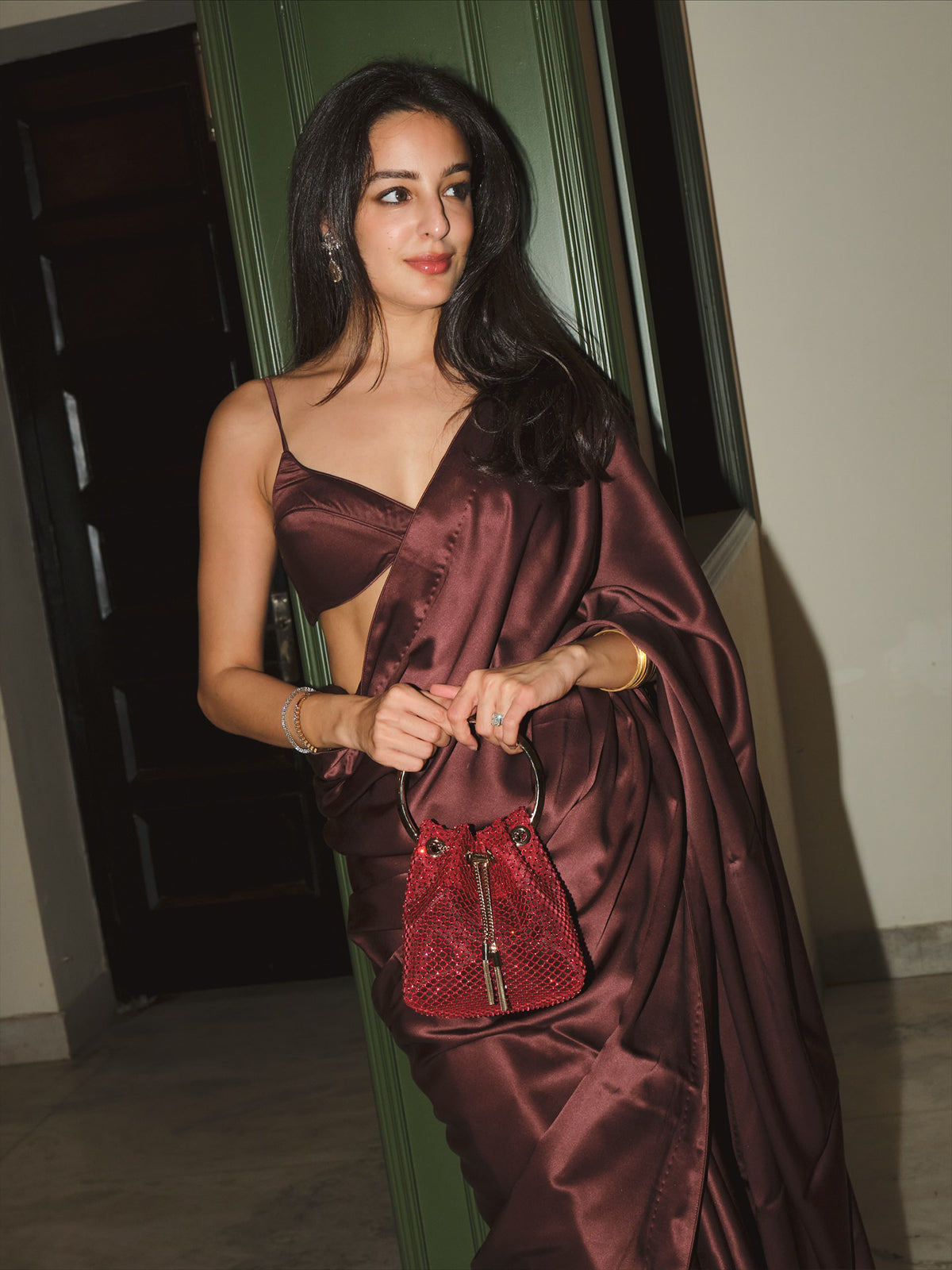 Handwoven Chocolate Brown Satin Saree