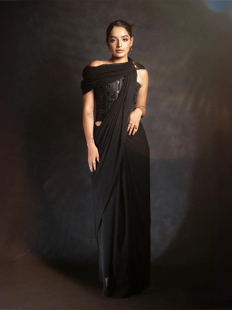 Midnight Black Movable Brooch Saree